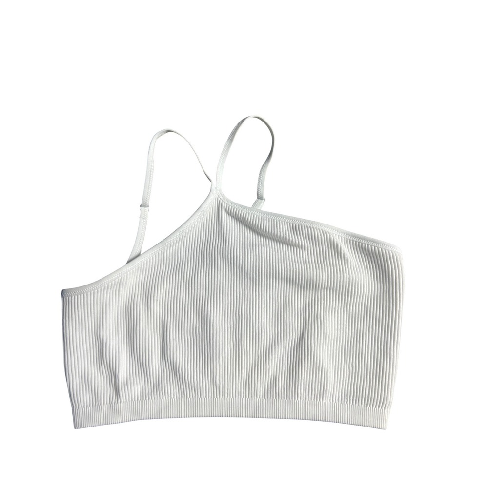 Aerie Ribbed Seamless One Shoulder Bralette Women M White Excellent Adjustable